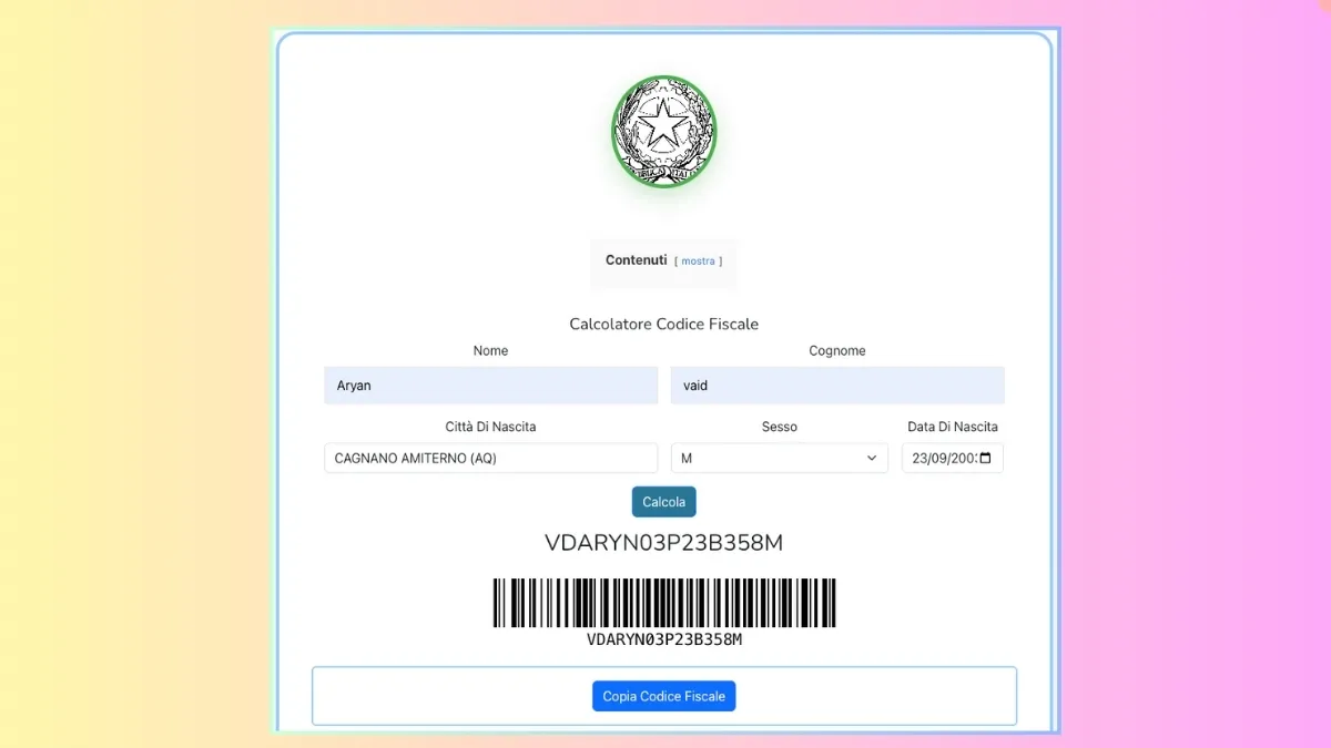 Calcolo codice fiscale